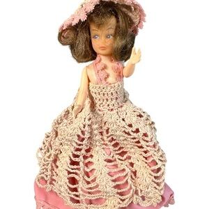 Vintage Doll with Crochet Dress and Hat